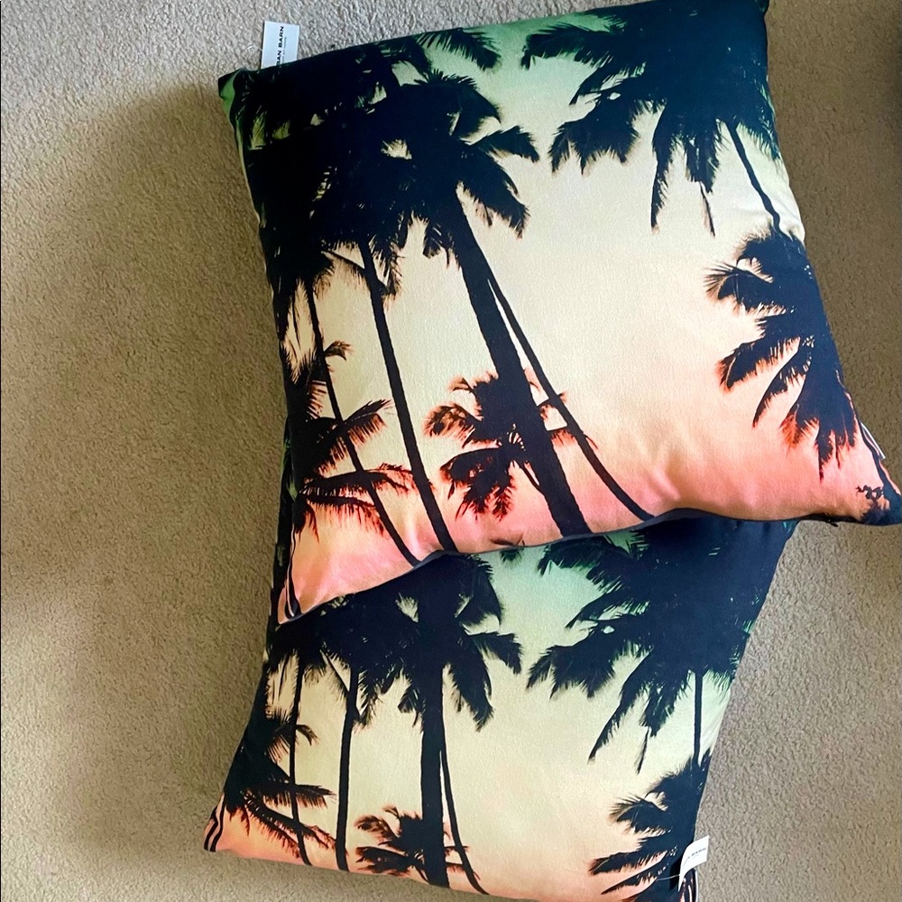 Pair of square palm tree pillows